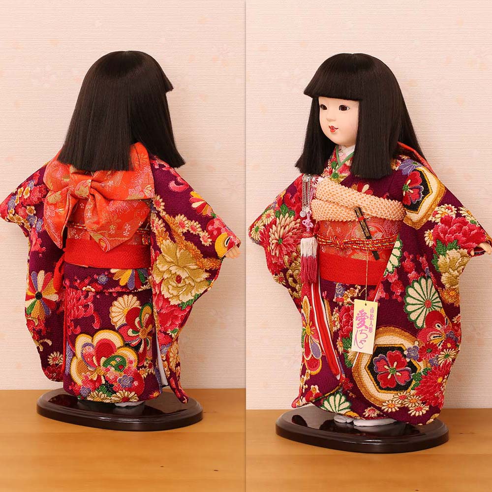 公司作/高級　市松人形 20号　全長75cm 特大 市松人形 齊藤公司作 20号 20-2-j のしめ 梅 藤 菊 楓 桐胴 正絹