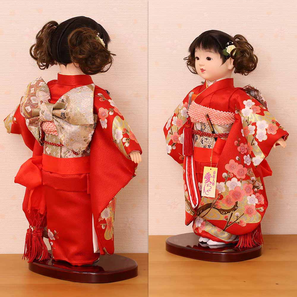 公司作/高級　市松人形 20号　全長75cm 特大 市松人形 齊藤公司作 20号 20-2-j のしめ 梅 藤 菊 楓 桐胴 正絹