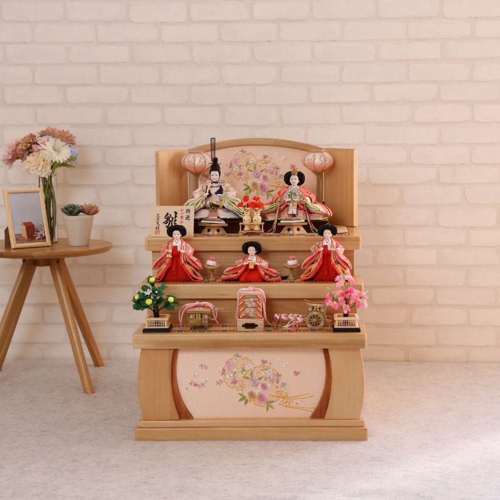 雛人形 ひな人形 コンパクト 木目 三段飾り 収納タイプ 宴桜 芥子親王