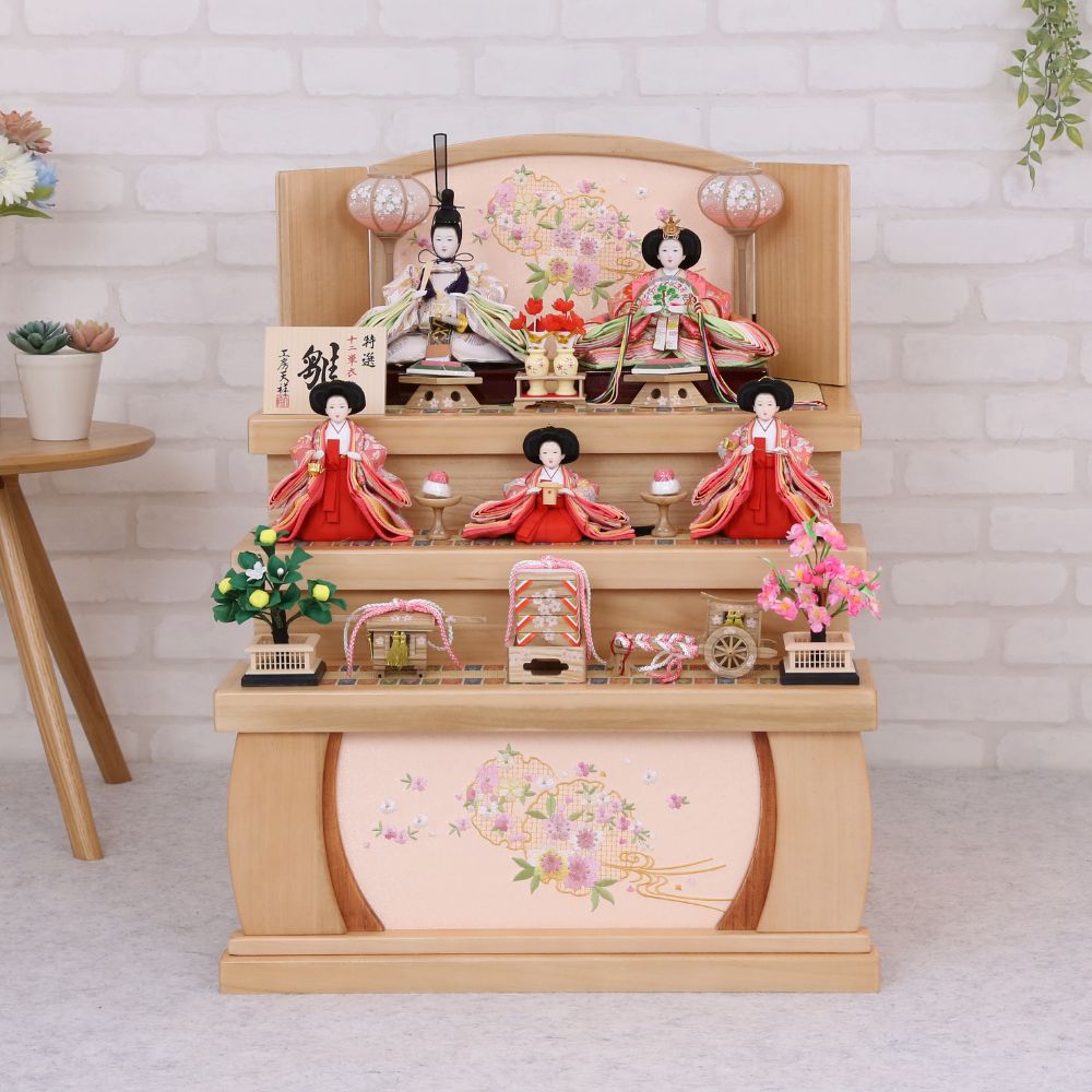 雛人形 ひな人形 コンパクト 木目 三段飾り 収納タイプ 宴桜 芥子親王