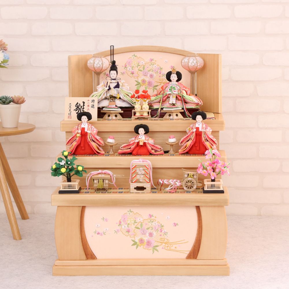 雛人形 ひな人形 コンパクト 木目 三段飾り 収納タイプ 宴桜 芥子親王