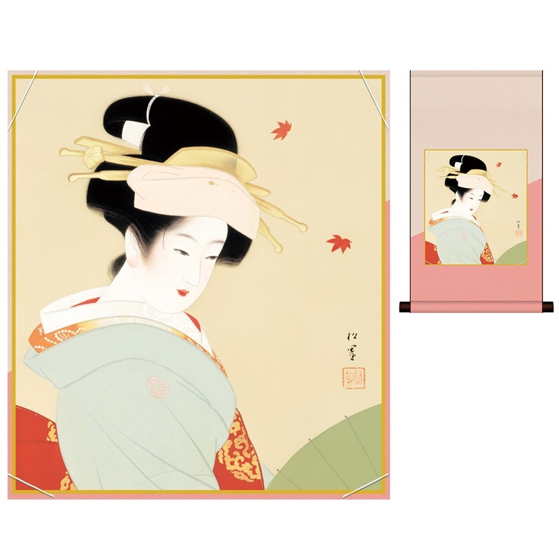 掛け軸 床の間 モダン 和風 色紙 色紙掛 セット 紅葉可里図 上村松園