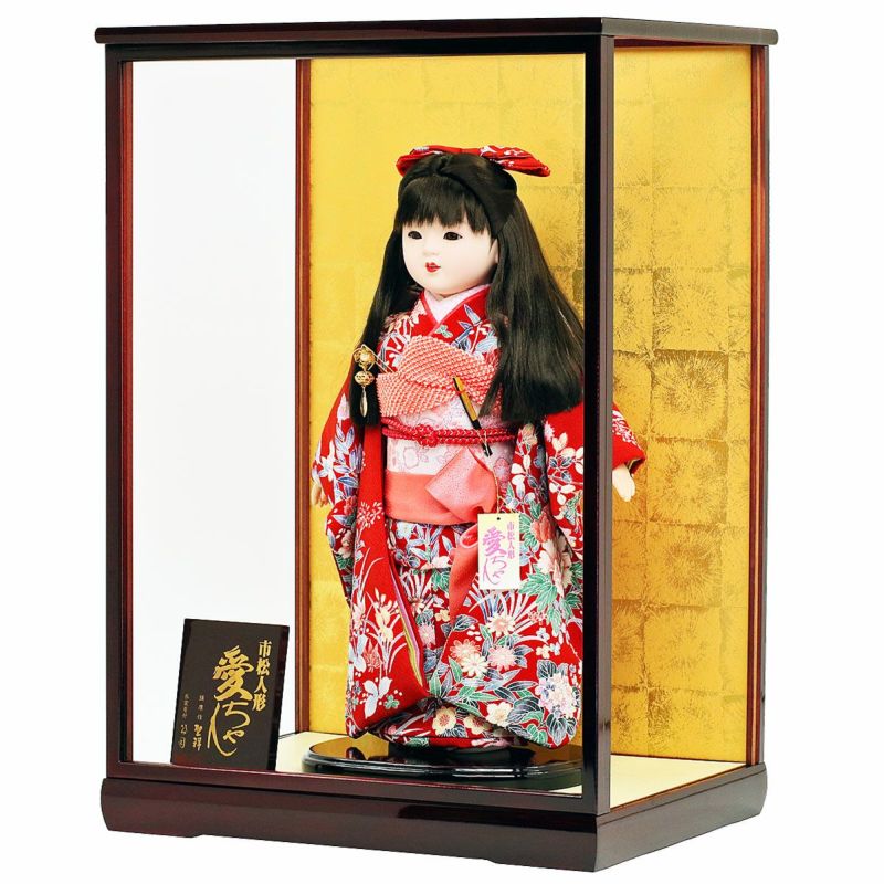 雛人形 公司 市松人形 13号 赤 花柄 ケース入り 横幅42cm