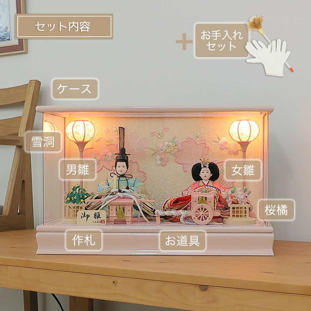雛人形 ケース飾り 小芥子親王 アクリルケース入り 横幅48cm