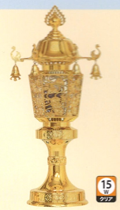 盆提灯 霊前灯 18号 鈴付 角 ゴールド 15Wクリア 一対