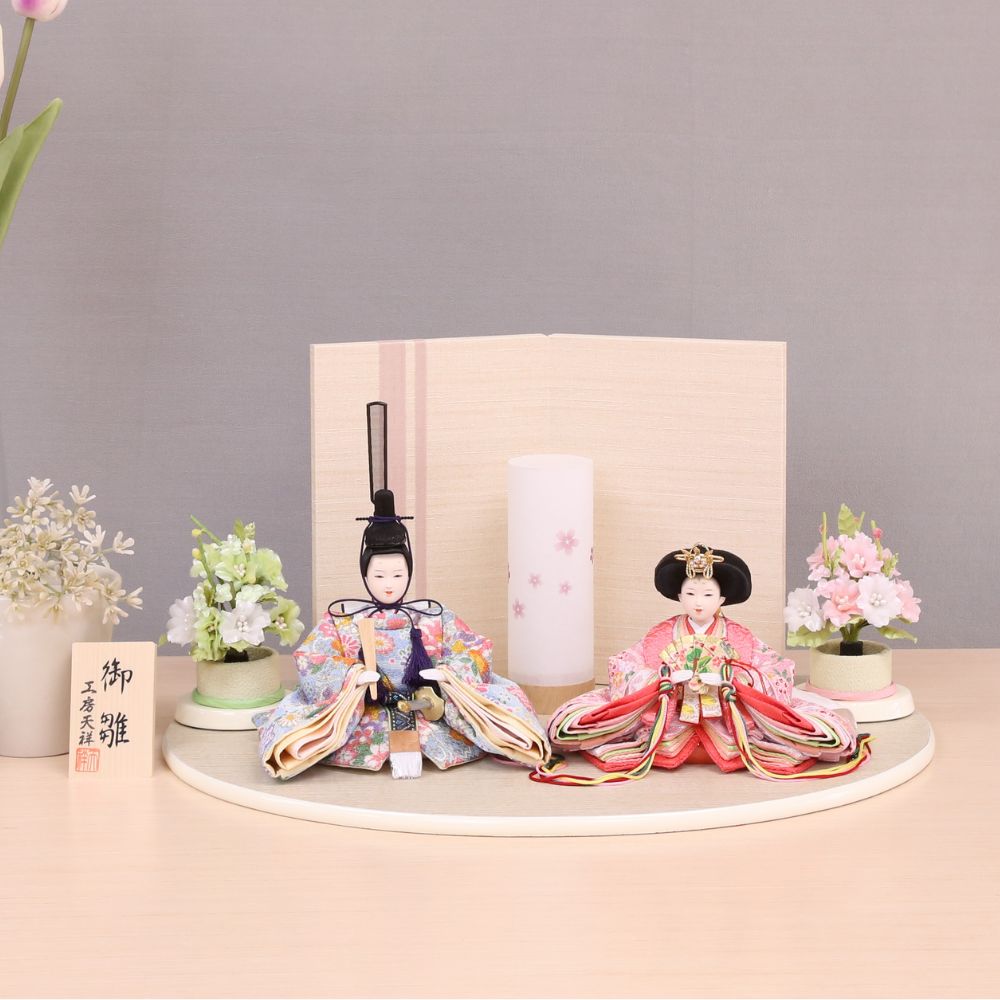 雛人形 コンパクト ひな人形 親王飾り 柳親王 ピンク 水色 パステル