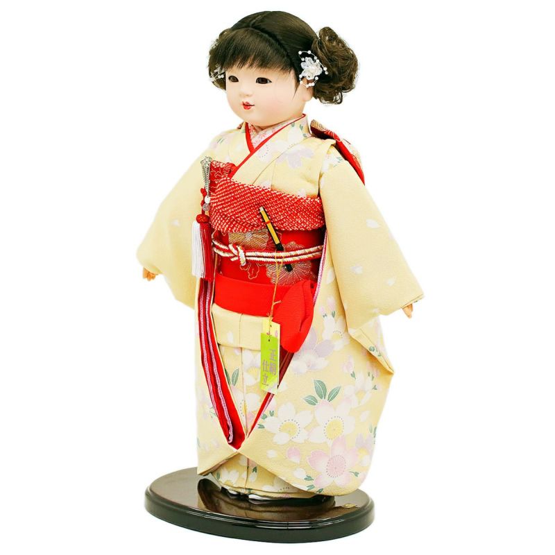 雛人形 公司 市松人形 13号 正絹仕立て 桜柄 横幅42cm