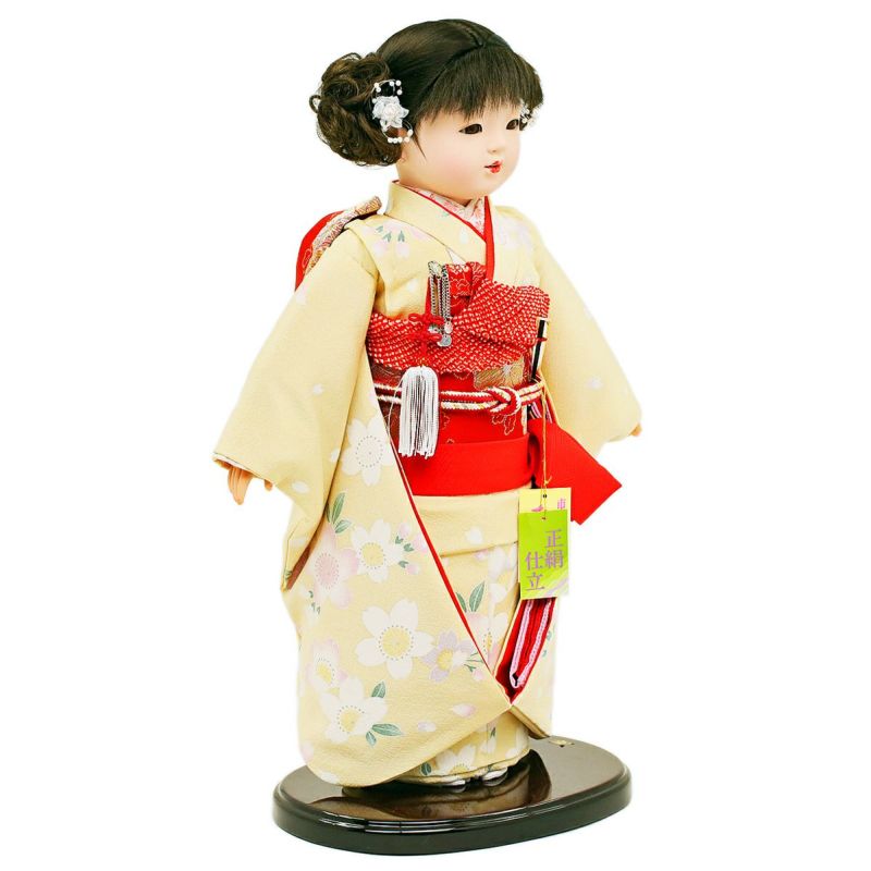 雛人形 公司 市松人形 13号 正絹仕立て 桜柄 横幅42cm