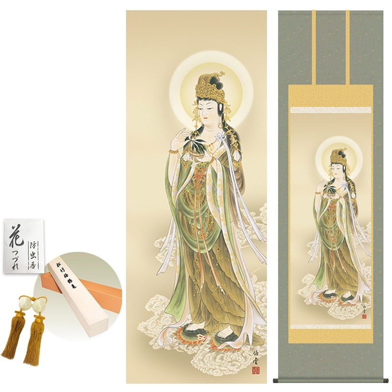 掛け軸 掛軸 掛け軸販売 雲上観音 永田　芳樹 掛け軸用品３点セット付き　床の間に合う掛け軸 掛け軸 掛軸（かけじく） 雲上観音（永田 芳樹） \"雲上観音