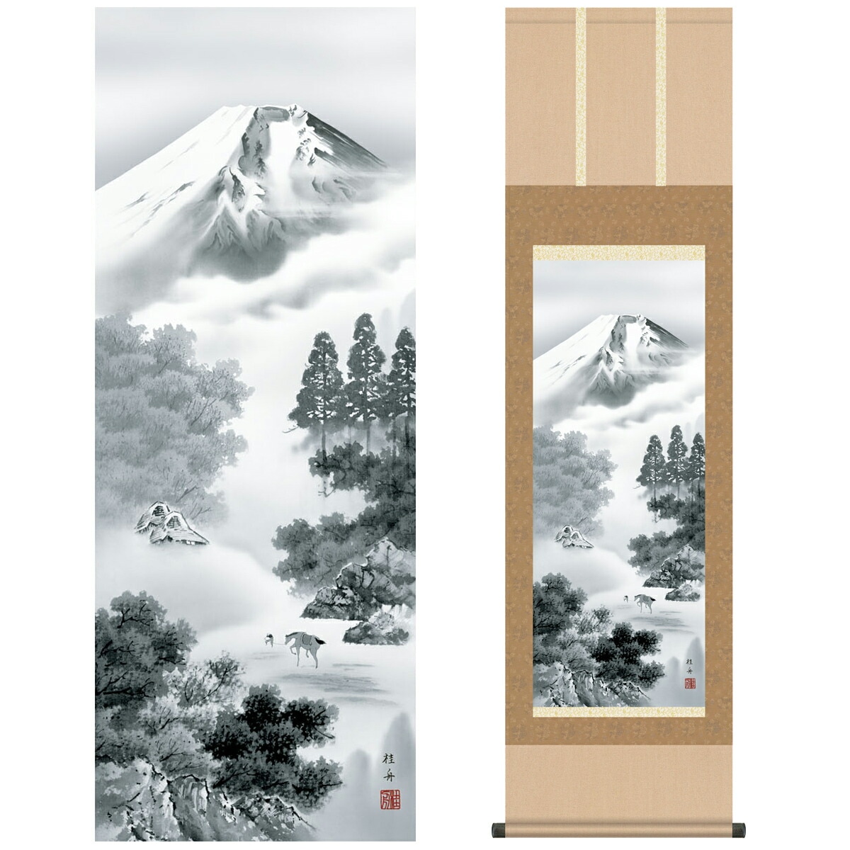 掛け軸　「富士山水」 Amazon | 田中芳園 掛軸 「赤富士山水」 | 仏間・神道用掛軸