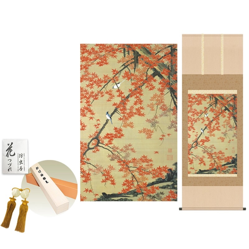 紅葉小禽図　伊藤若冲　掛軸 伊藤若冲「紅葉小禽図」掛軸 高精彩巧芸画 プレゼント ギフト