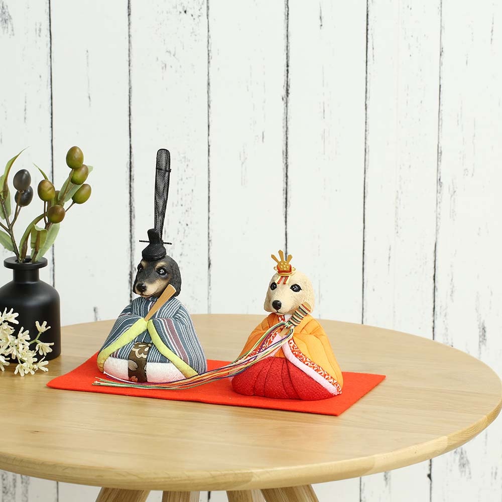 雛人形 工房天祥 犬のお雛様 大 ダックスフント 木目込み人形 横幅9.5cm