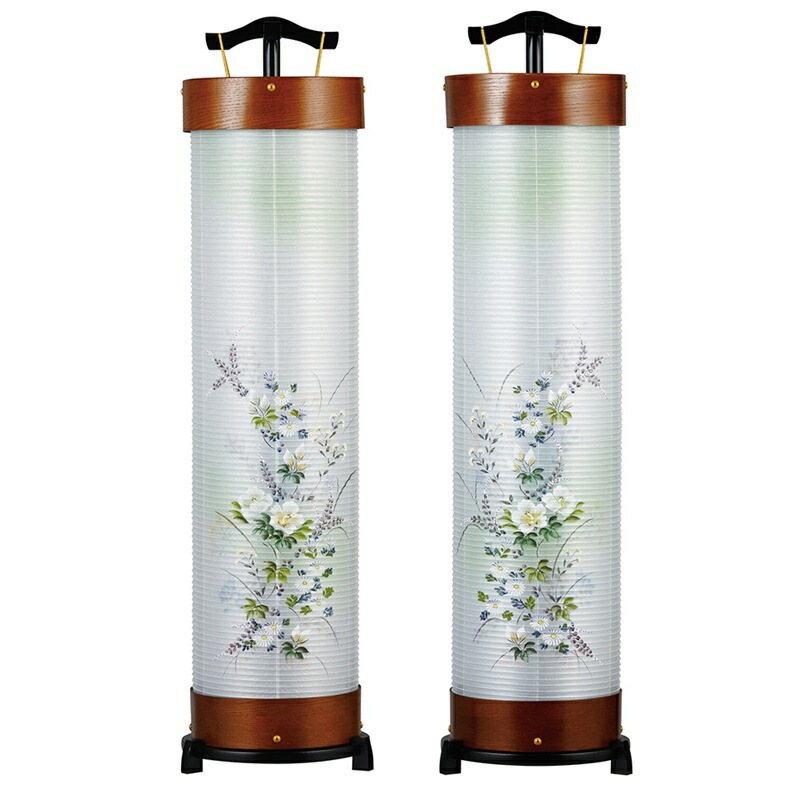 盆提灯 置き提灯 新型行灯 立花 8号 ケヤキ調 対柄 40W 絹二重