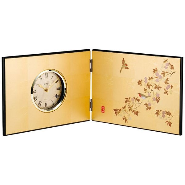 箔一 花見鳥 屏風時計