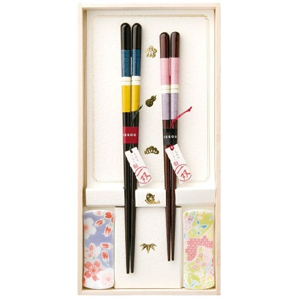 一双 百福桐箱 箸置付夫婦箸 有馬