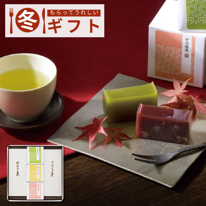 【送料込み】絹ごし羊かん(抹茶・小倉)2本・宇治茶セット