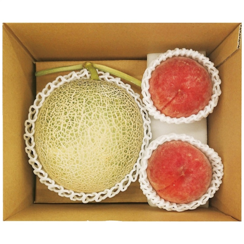 【送料込み】北海道産 赤肉メロン＆山梨県又は和歌山県又は長野県産 桃2玉