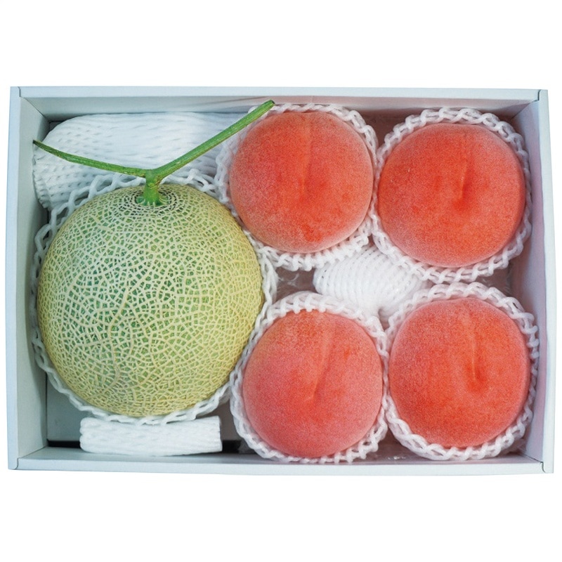 【送料込み】北海道産 赤肉メロン・山梨県産 桃4玉