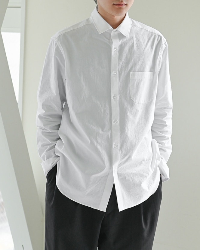 ガラスボタンのシャツ ブルー シンプル フロスト L