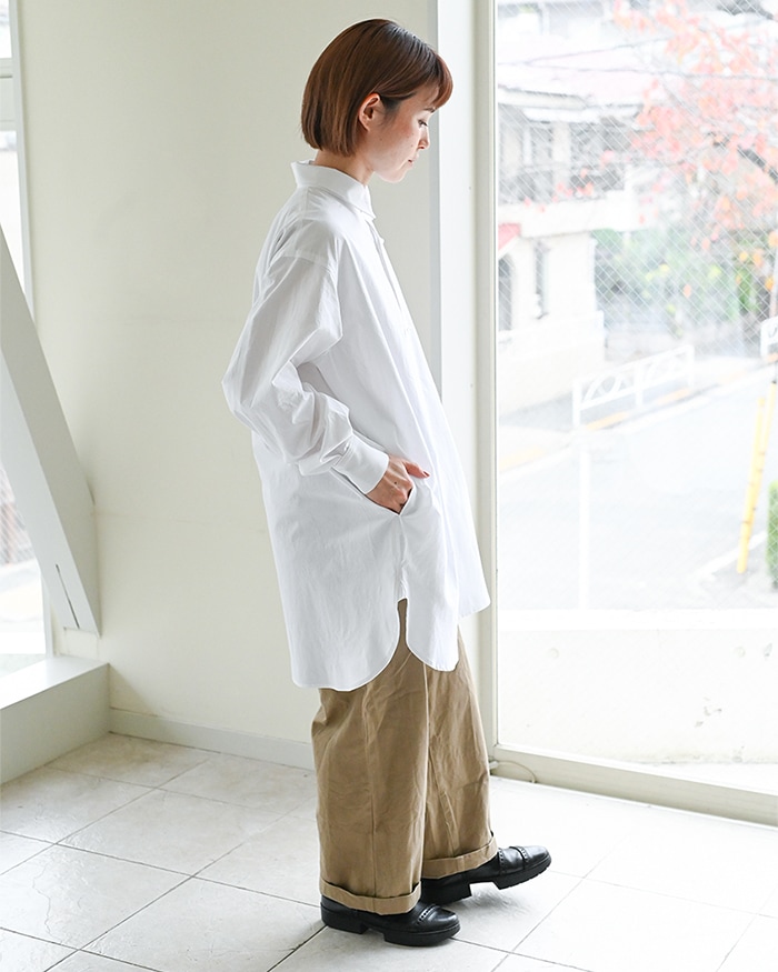 ガラスボタンのチュニック ホワイト カザグルマ クリア