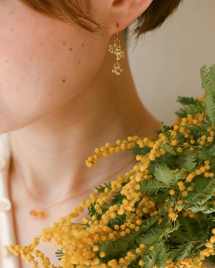 ピアス ひとふさのミモザ イエロー｜数量限定