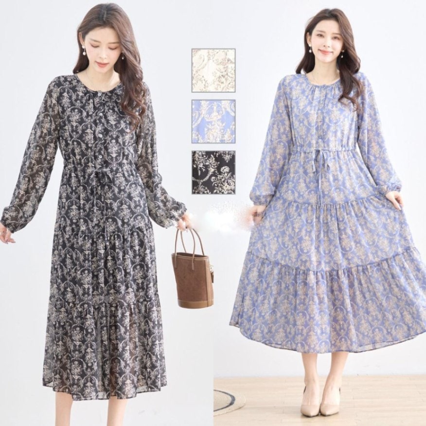 ダマスクプリント前釦ティアードワンピース | すべての商品