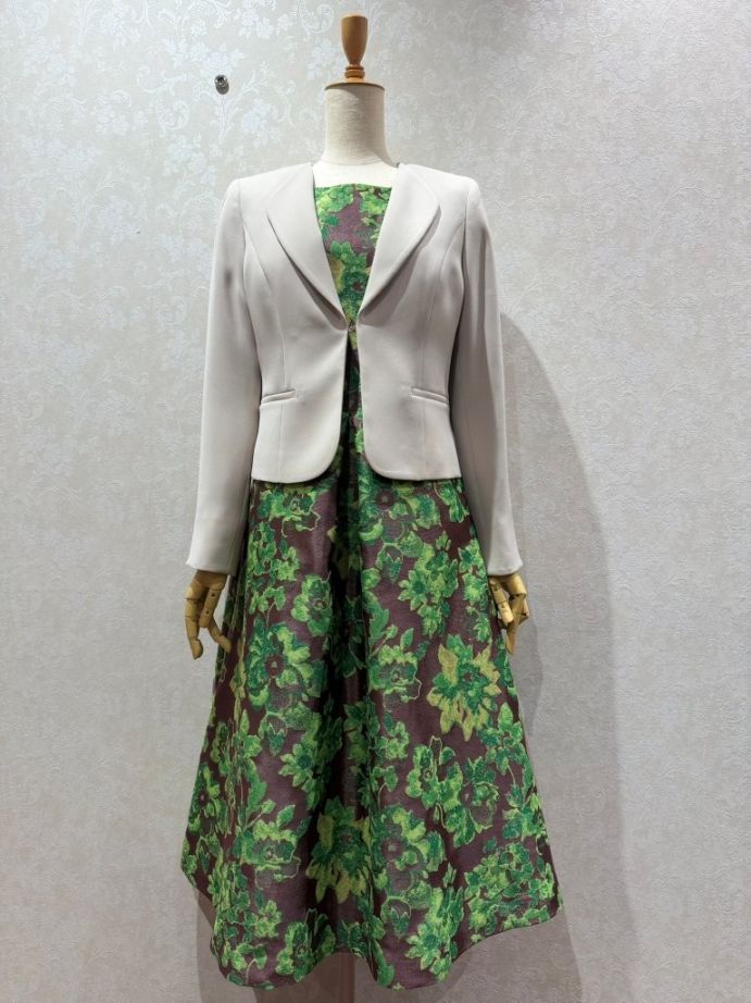 フラワージャガード センタボックス フレアーワンピース(イタリア製