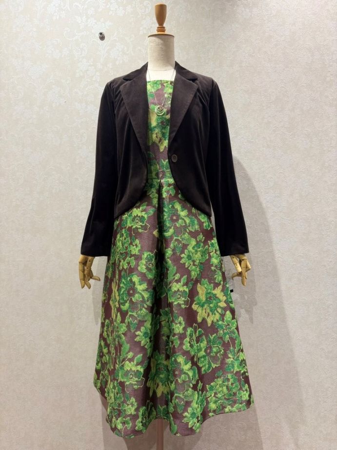 フラワージャガード センタボックス フレアーワンピース(イタリア製