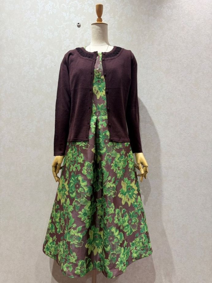 フラワージャガード センタボックス フレアーワンピース(イタリア製