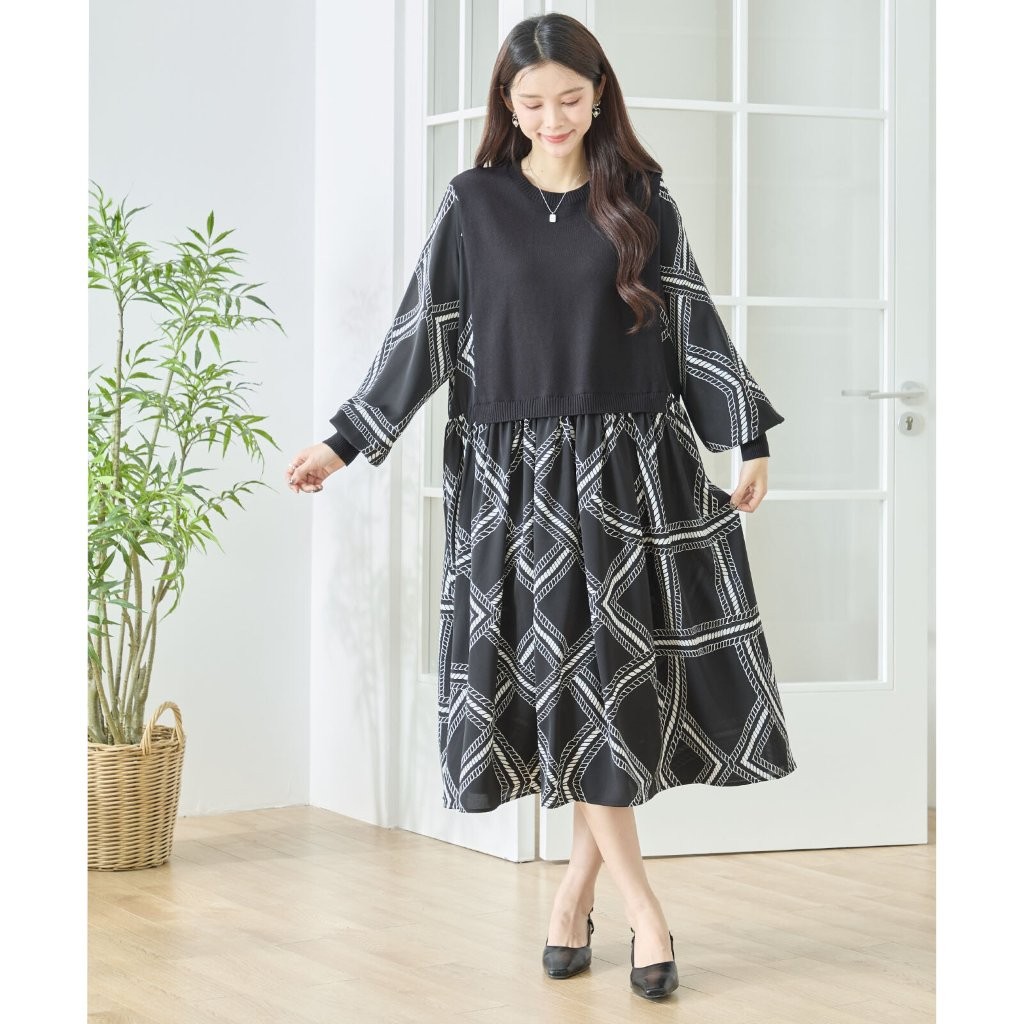 異素材レイヤード風ローププリントワンピース | すべての商品