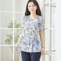リュンヌ ボタニカルプリント プリーツ ブラウス チュニックシャツ リボン F ブラウス・チュニック・カットソー👚 | HARMONICA-Kansai FATE