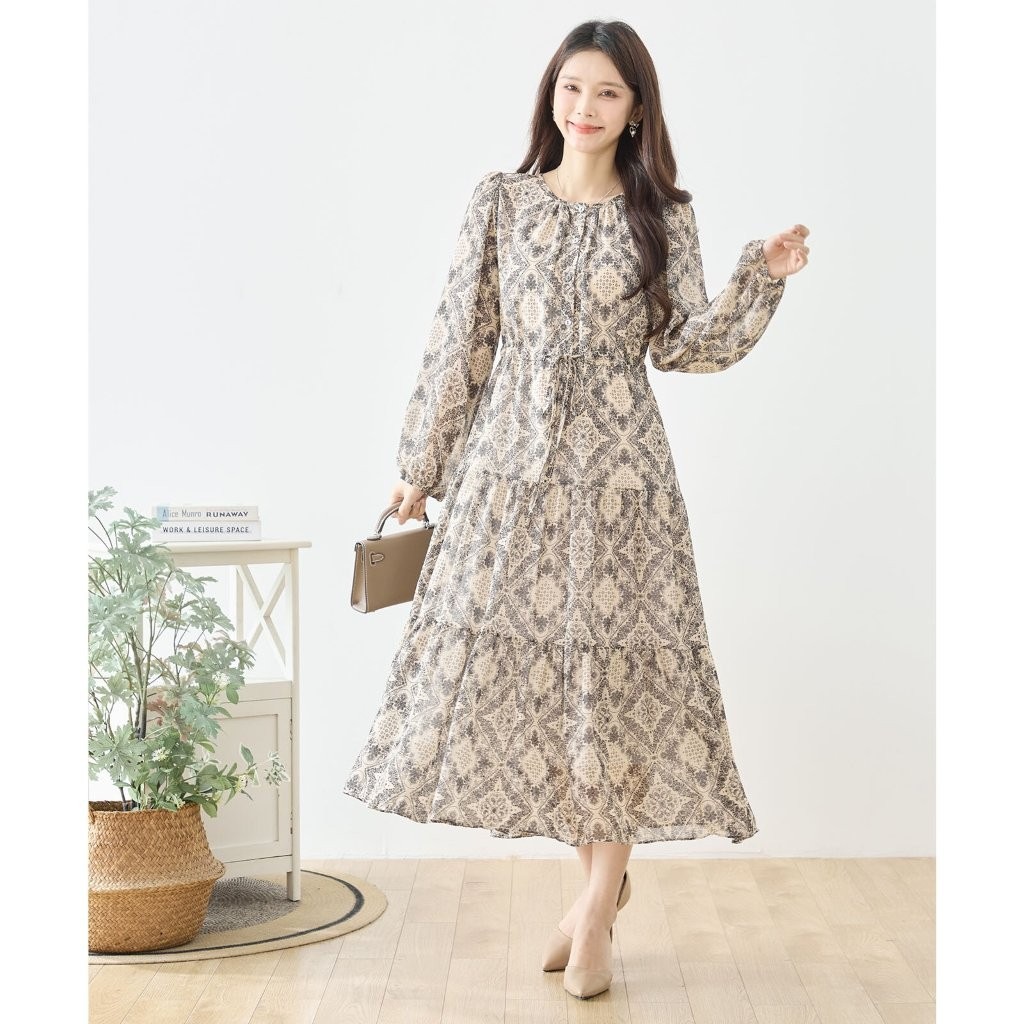 エレガントペイズリープリント前釦ティアードワンピース | すべての