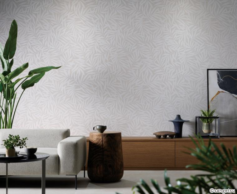 サンゲツ TH34956 パターン リーフ グレー 【15m/30m/道具付/道具無】選択 生のり付き壁紙 FAITH フェイス 2025-2028 (購入単位:セット)