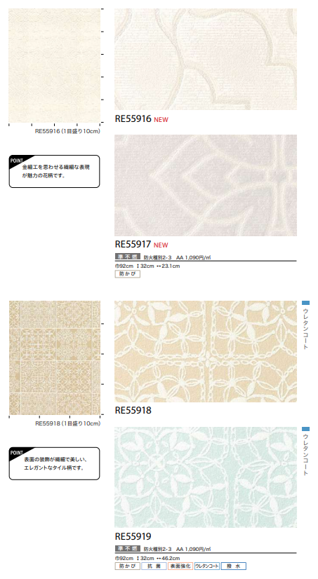 サンゲツ RE55908～ 生のり付き壁紙 18色 15m/30mセット パターン