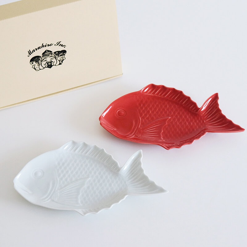 縁起物 祝い鯛 中皿 紅白 2枚セット | すべて | マルヒロオンライン