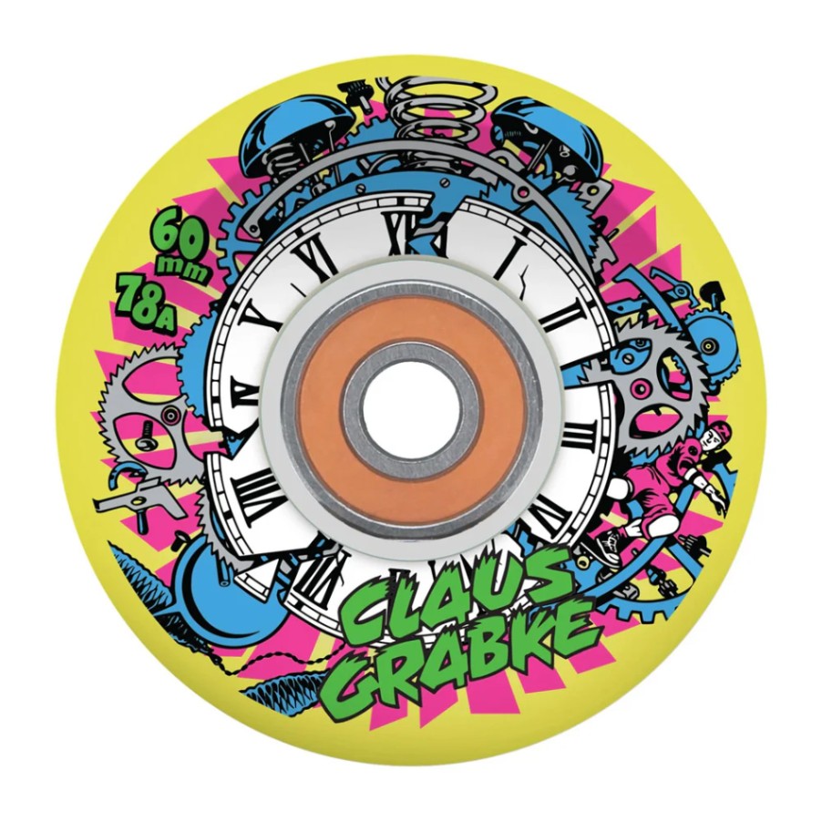 スライムボールズ SLIME BALLS<br>60mm CLAUS GRABKE BLACKLIGHT LIGHT UPS OG SLIME NEON YELLOW 78A WHEELS<br>ソフトウィール 4個セット クラウス・グラブキ ベアリング付き LED クルーザー スケートボード スケボー sk8 skateboard タイヤ 静か 速い【2411】