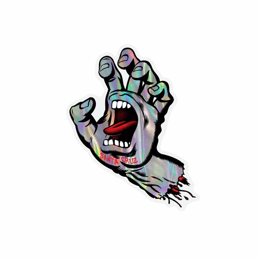 サンタクルーズ SANTA CRUZ<br>4in x 6.25in SCREAMING METALLIC HAND STICKER<br>ステッカー デカール スクリーミングハンド シール スケートボード スケボー ストリート sk8 skateboard