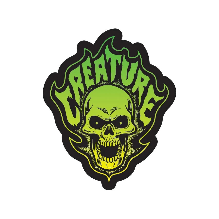 クリーチャー CREATURE<br>3.125 in x 3.875 in BONEHEAD FLAME STICKER<br>デカール ステッカー シール スケートボード スケボー ストリート sk8 skateboard