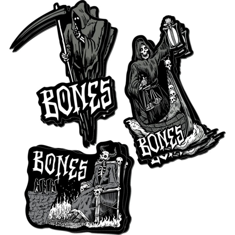 ボーンズ ウィール BONES WHEELS<br>4inch REAPER STICKER<br>ステッカー ブラック ホワイト デカール シール スケートボード スケボー sk8 skateboard