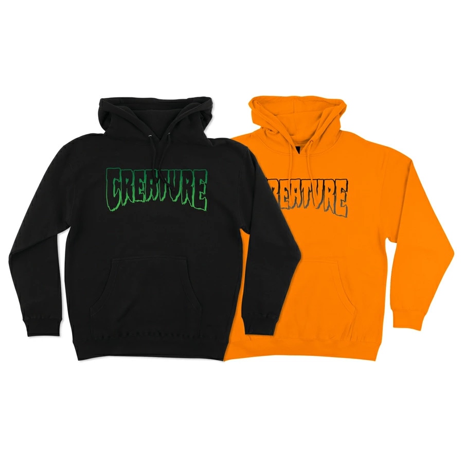 クリーチャー CREATURE<br>LOGO OUTLINE L/S PULLOVER HOODED MENS<br>プルオーバーパーカー ブラック スケートボード スケボー sk8 skateboard【21FW】(CP)