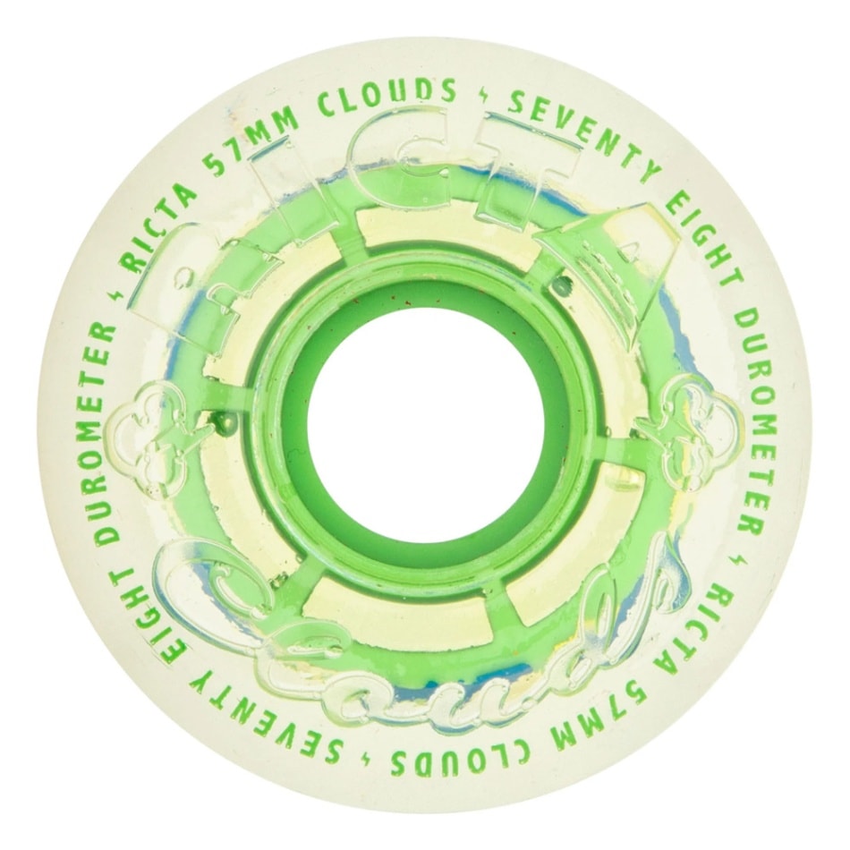 リクタ RICTA<br>57mm CLEAR SPLATTER CLOUDS CAMO GREEN 78A WHEELS<br>ソフトウィール 4個セット クラウズ クルーザー フィルマー スケートボード スケボー sk8 skateboard タイヤ ローラー 車輪 静か 速い【2501】