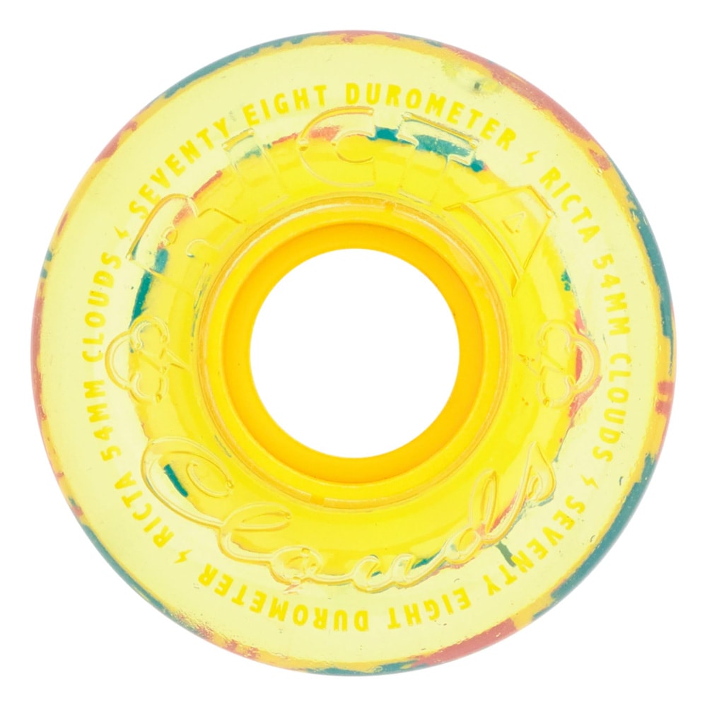 リクタ RICTA<br>54mm CLEAR SPLATTER CLOUDS CAMO YELLOW 78A WHEELS<br>ソフトウィール 4個セット クラウズ クルーザー フィルマー スケートボード スケボー sk8 skateboard タイヤ ローラー 車輪 静か 速い【2501】