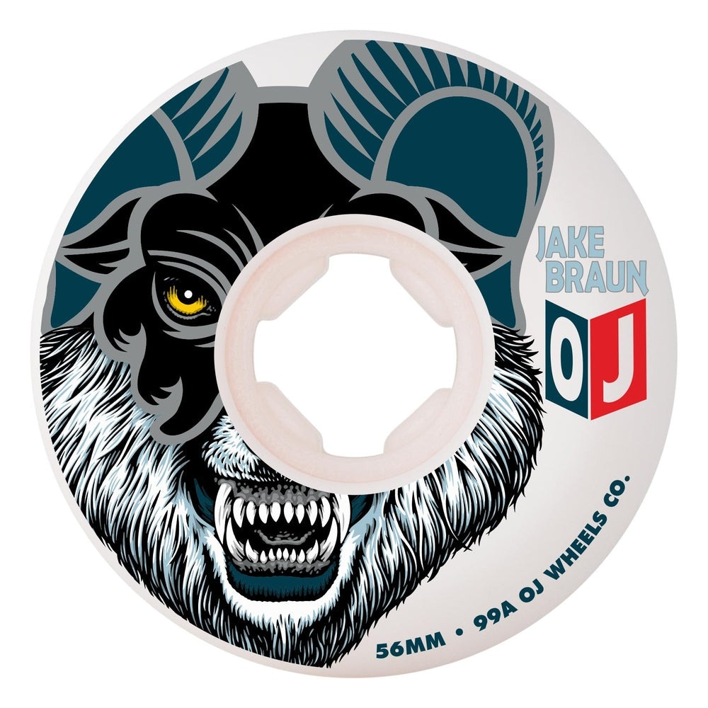 オージェイウィール OJ WHEELS<br>56mm JAKE BRAUN WOLF ELITE HARDLINE WHITE 99A WHEELS<br>ハードウィール 4個セット ジェイク・ブラウン スケートボード スケボー sk8 skateboard タイヤ ローラー 車輪 トリック スライド グラインド【2501】