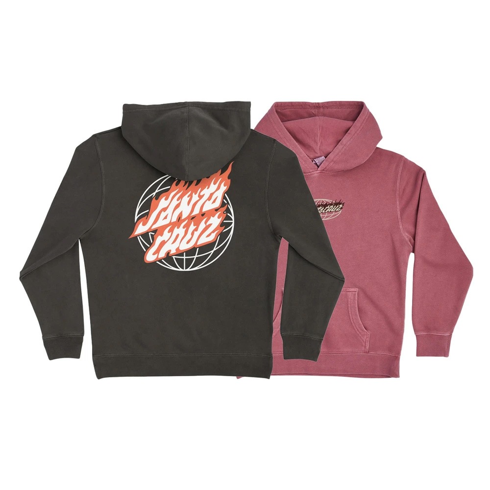 サンタクルーズ SANTA CRUZ<br>GLOBAL FLAME DOT CENTER HOODED SWEATSHIRT YOUTH<br>プルオーバーパーカー ユースサイズ  子供用 キッズ P/O フード スケートボード スケボーsk8 skateboard【24SM】