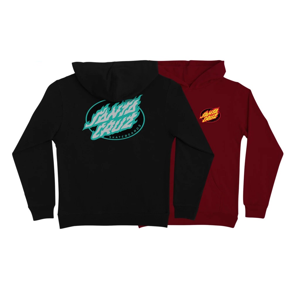 サンタクルーズ SANTA CRUZ<br>TRUE OVAL FLAME DOT HOODED SWEATSHIRT YOUTH<br>プルオーバーパーカー ユースサイズ  子供用 キッズ P/O フード スケートボード スケボーsk8 skateboard【24FA】
