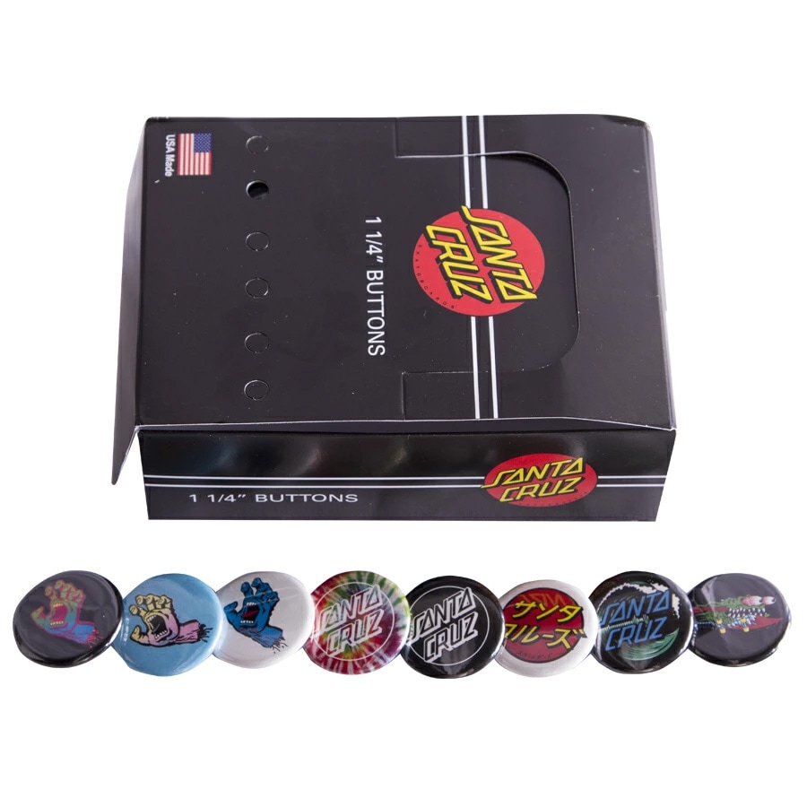 サンタクルーズ SANTA CRUZ<br>SANTA CRUZ BUTTON ASSORTED<br>缶バッジ 15種類 アソート サンタ スケートボード スケボー sk8 skateboard【1807】