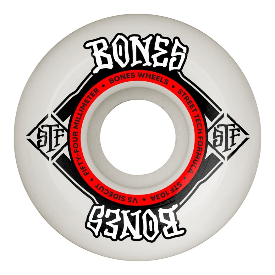 ボーンズ ウィール BONES WHEELS<br>54mm STF V5 SIDECUT 103A WHEELS<br>ハードウィール(4個セット)ホワイト ストリートテックフォーミュラ スケートボード スケボー sk8 skateboard タイヤ ローラー 車輪 トリック スライド グラインド【2502】