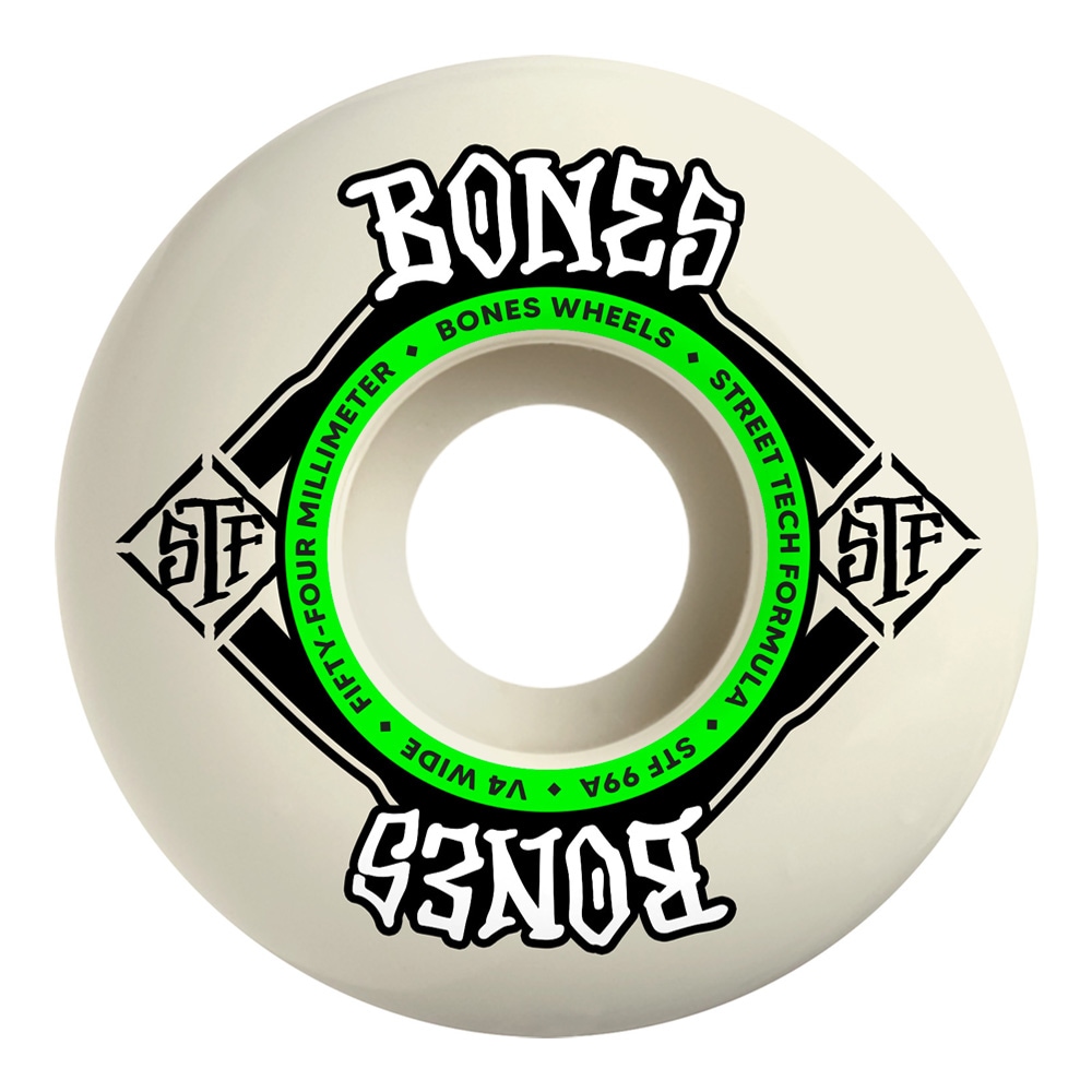 ボーンズ ウィール BONES WHEELS<br>54mm STF  V4 WIDE 99A WHEELS<br>ハードウィール(4個セット)ホワイト ストリートテックフォーミュラ スケートボード スケボー sk8 skateboard タイヤ ローラー 車輪 トリック スライド グラインド【2502】