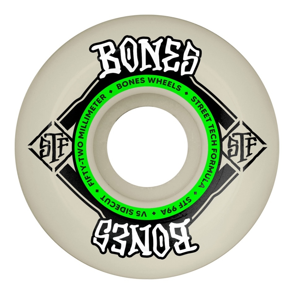 ボーンズ ウィール BONES WHEELS<br>52mm STF V5 SIDECUT 99A WHEELS<br>ハードウィール(4個セット)ホワイト ストリートテックフォーミュラ スケートボード スケボー sk8 skateboard タイヤ ローラー 車輪 トリック スライド グラインド【2502】