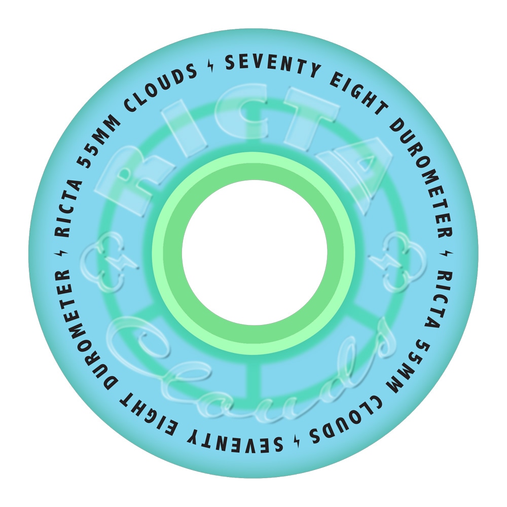 リクタ RICTA<br>55mm CLOUDS TRANSPARENT BLUE GITD 78A WHEELS<br>ソフトウィール 4個セット クラウズ クルーザー フィルマー スケートボード スケボー sk8 skateboard タイヤ ローラー 車輪 静か 速い【2507】